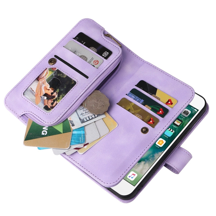 For iPhone 8 Plus / 7 Plus Multifunctional Card Slot Zipper Wallet Leather Phone Case(Purple) - More iPhone Cases by buy2fix | Online Shopping UK | buy2fix