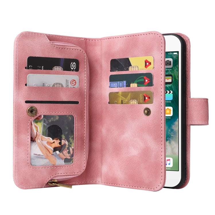 For iPhone 8 Plus / 7 Plus Multifunctional Card Slot Zipper Wallet Leather Phone Case(Rose Gold) - More iPhone Cases by buy2fix | Online Shopping UK | buy2fix