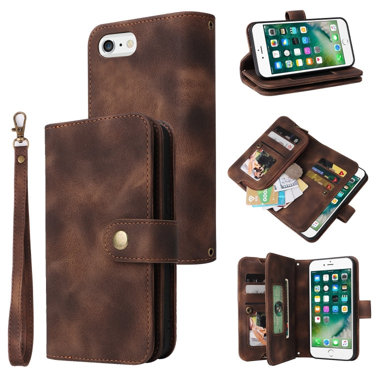 For iPhone 8 Plus / 7 Plus Multifunctional Card Slot Zipper Wallet Leather Phone Case(Brown) - More iPhone Cases by buy2fix | Online Shopping UK | buy2fix