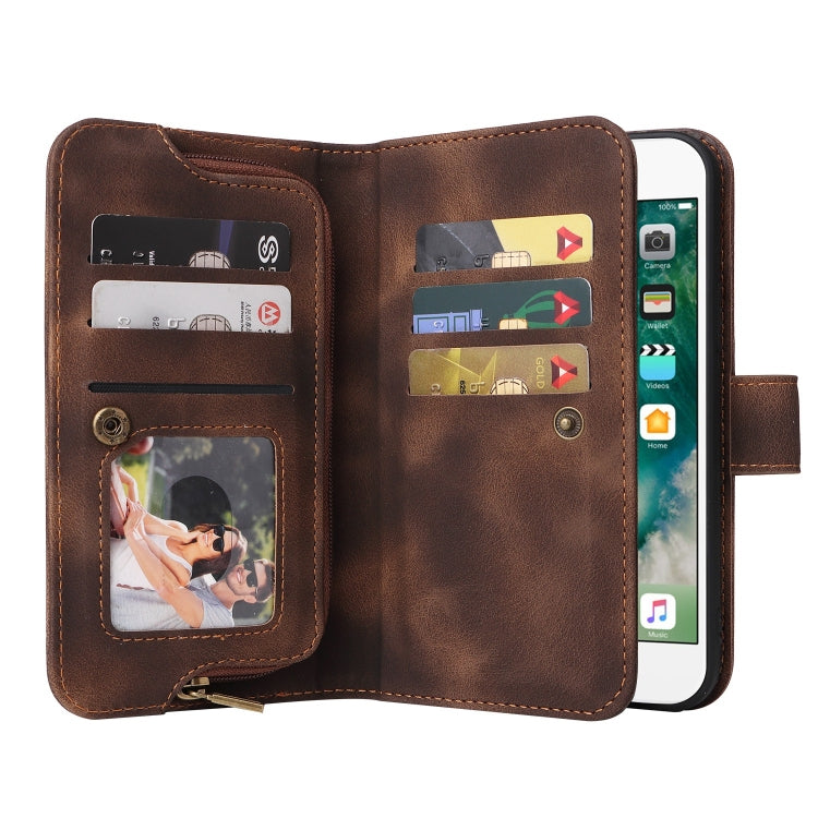 For iPhone 8 Plus / 7 Plus Multifunctional Card Slot Zipper Wallet Leather Phone Case(Brown) - More iPhone Cases by buy2fix | Online Shopping UK | buy2fix