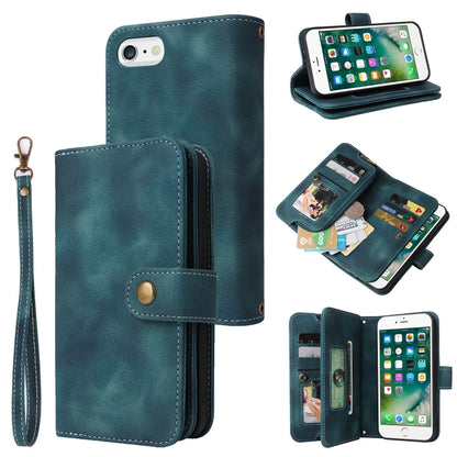 For iPhone 8 Plus / 7 Plus Multifunctional Card Slot Zipper Wallet Leather Phone Case(Blue) - More iPhone Cases by buy2fix | Online Shopping UK | buy2fix