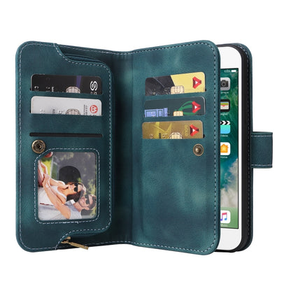 For iPhone 8 Plus / 7 Plus Multifunctional Card Slot Zipper Wallet Leather Phone Case(Blue) - More iPhone Cases by buy2fix | Online Shopping UK | buy2fix