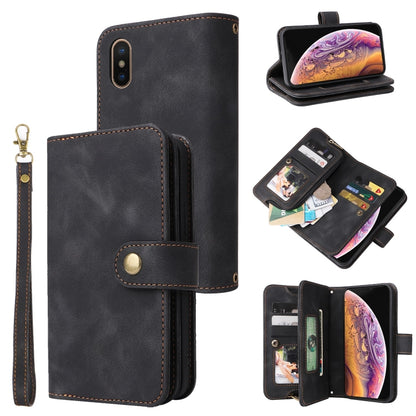 For iPhone XS / X Multifunctional Card Slot Zipper Wallet Leather Phone Case(Black) - More iPhone Cases by buy2fix | Online Shopping UK | buy2fix