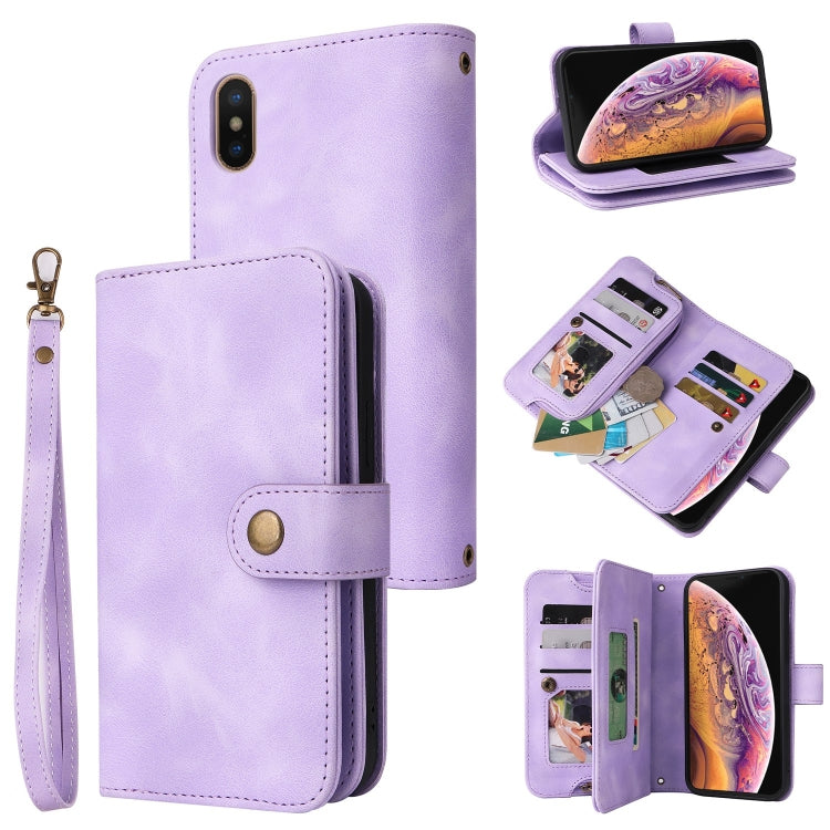 For iPhone XS / X Multifunctional Card Slot Zipper Wallet Leather Phone Case(Purple) - More iPhone Cases by buy2fix | Online Shopping UK | buy2fix
