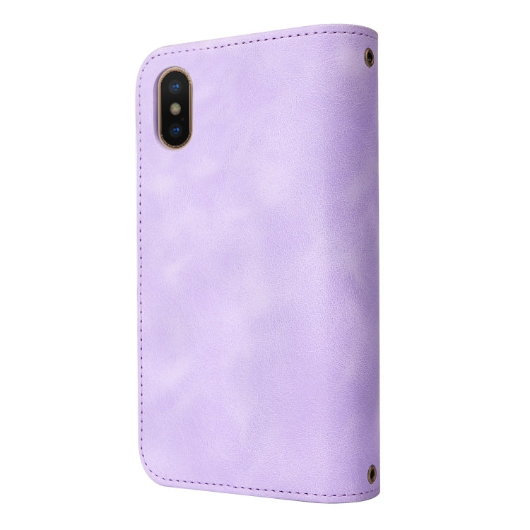 For iPhone XS / X Multifunctional Card Slot Zipper Wallet Leather Phone Case(Purple) - More iPhone Cases by buy2fix | Online Shopping UK | buy2fix