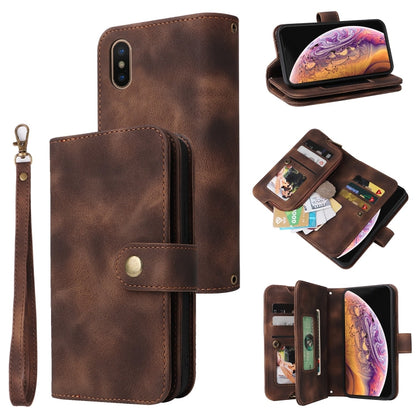For iPhone XS / X Multifunctional Card Slot Zipper Wallet Leather Phone Case(Brown) - More iPhone Cases by buy2fix | Online Shopping UK | buy2fix