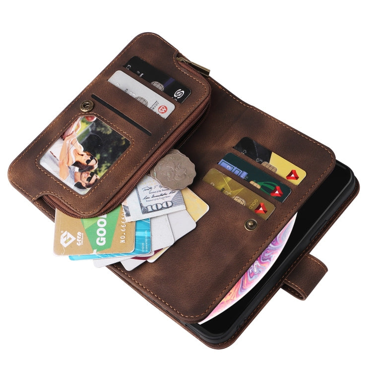 For iPhone XS / X Multifunctional Card Slot Zipper Wallet Leather Phone Case(Brown) - More iPhone Cases by buy2fix | Online Shopping UK | buy2fix