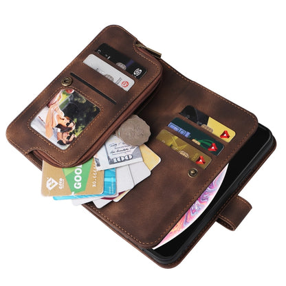 For iPhone XS / X Multifunctional Card Slot Zipper Wallet Leather Phone Case(Brown) - More iPhone Cases by buy2fix | Online Shopping UK | buy2fix