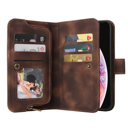 For iPhone XS Max Multifunctional Card Slot Zipper Wallet Leather Phone Case(Brown) - More iPhone Cases by buy2fix | Online Shopping UK | buy2fix