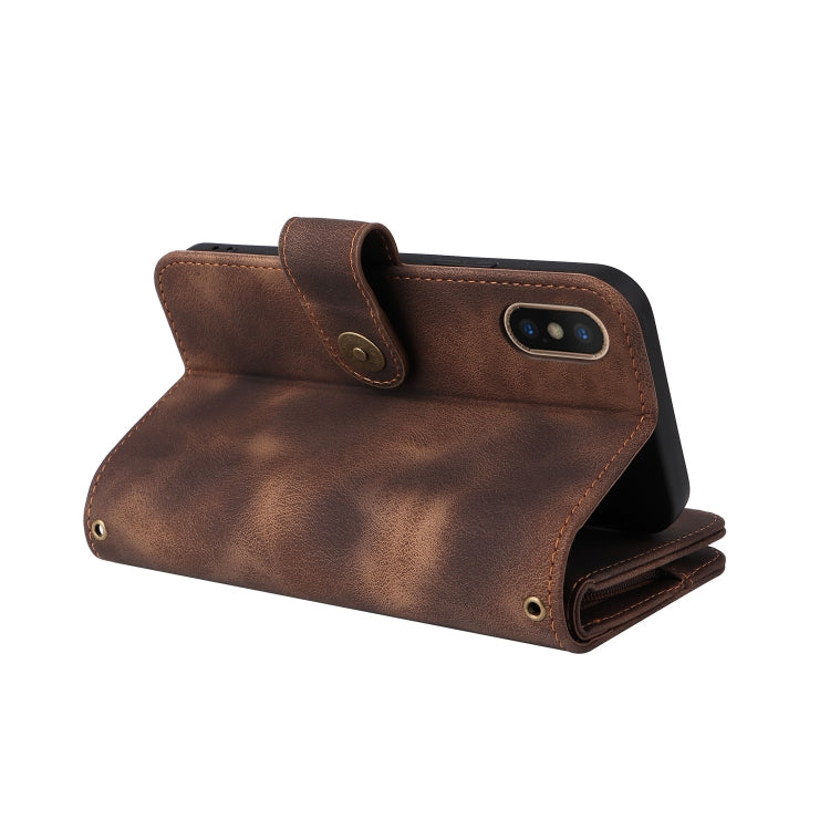 For iPhone XS Max Multifunctional Card Slot Zipper Wallet Leather Phone Case(Brown) - More iPhone Cases by buy2fix | Online Shopping UK | buy2fix