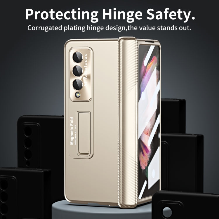 For Samsung Galaxy Z Fold3 5G Electroplating Corrugated Hinge Folding Phone Case(Champagne Gold) - Galaxy Phone Cases by buy2fix | Online Shopping UK | buy2fix