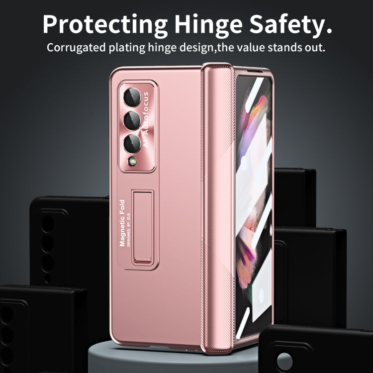 For Samsung Galaxy Z Fold4 Electroplating Corrugated Hinge Folding Phone Case(Rose Gold) - Galaxy Z Fold4 5G Cases by buy2fix | Online Shopping UK | buy2fix