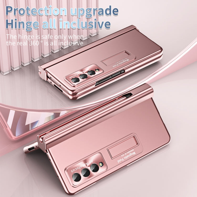 For Samsung Galaxy Z Fold3 5G Electroplating Corrugated Hinge Folding Phone Case with Pen Slot(Pink) - Galaxy Phone Cases by buy2fix | Online Shopping UK | buy2fix
