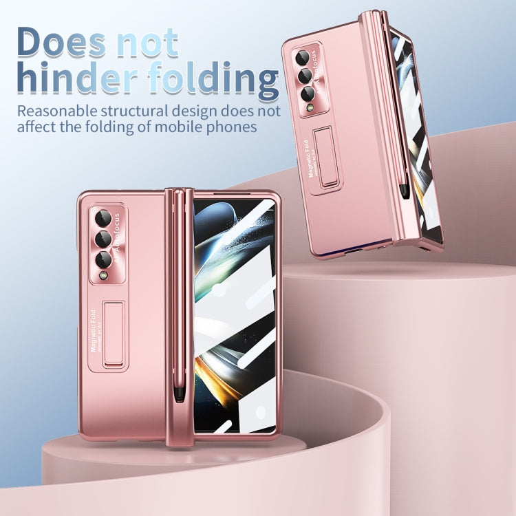 For Samsung Galaxy Z Fold3 5G Electroplating Corrugated Hinge Folding Phone Case with Pen Slot(Pink) - Galaxy Phone Cases by buy2fix | Online Shopping UK | buy2fix