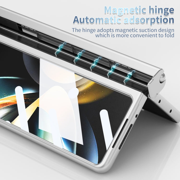 For Samsung Galaxy Z Fold3 5G Electroplating Corrugated Hinge Folding Phone Case with Pen Slot(Silver) - Galaxy Phone Cases by buy2fix | Online Shopping UK | buy2fix