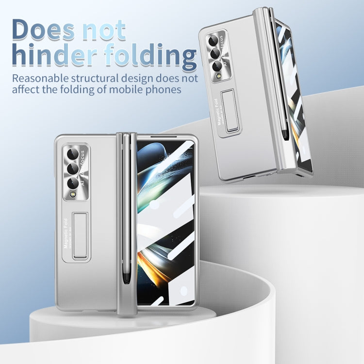 For Samsung Galaxy Z Fold3 5G Electroplating Corrugated Hinge Folding Phone Case with Pen Slot(Silver) - Galaxy Phone Cases by buy2fix | Online Shopping UK | buy2fix