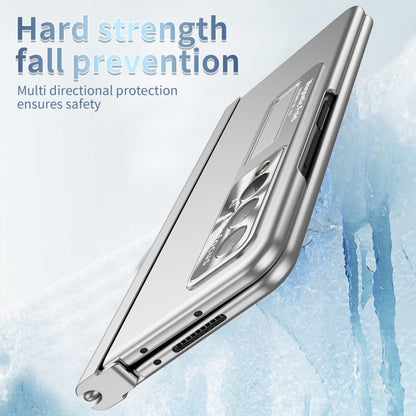For Samsung Galaxy Z Fold3 5G Electroplating Corrugated Hinge Folding Phone Case with Pen Slot(Silver) - Galaxy Phone Cases by buy2fix | Online Shopping UK | buy2fix