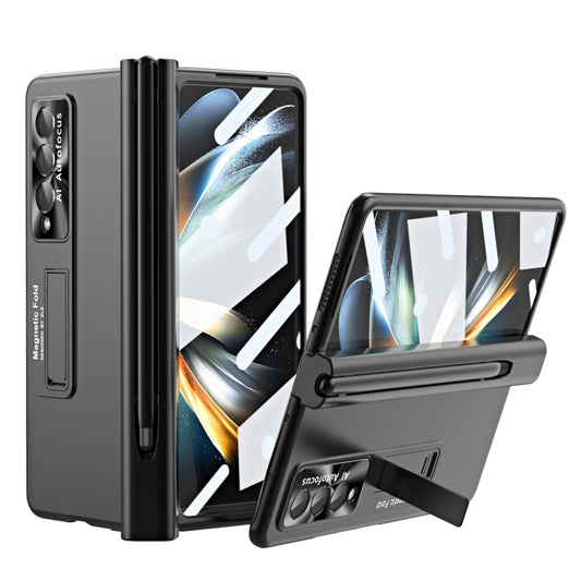 For Samsung Galaxy Z Fold4 Electroplating Corrugated Hinge Folding Phone Case with Pen Slot(Black) - Galaxy Z Fold4 5G Cases by buy2fix | Online Shopping UK | buy2fix
