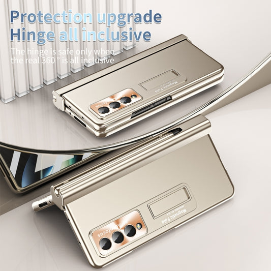 For Samsung Galaxy Z Fold4 Electroplating Corrugated Hinge Folding Phone Case with Pen Slot(Gold) - Galaxy Z Fold4 5G Cases by buy2fix | Online Shopping UK | buy2fix