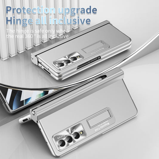 For Samsung Galaxy Z Fold4 Electroplating Corrugated Hinge Folding Phone Case with Pen Slot(Silver) - Galaxy Z Fold4 5G Cases by buy2fix | Online Shopping UK | buy2fix