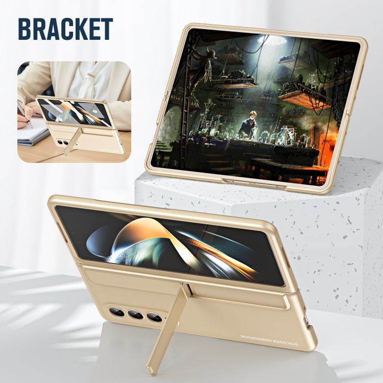 For Samsung Galaxy Z Fold4 2 in 1 Detachable PC Folding Phone Case with Holder & Pen Slot(Beige) - Galaxy Z Fold4 5G Cases by buy2fix | Online Shopping UK | buy2fix