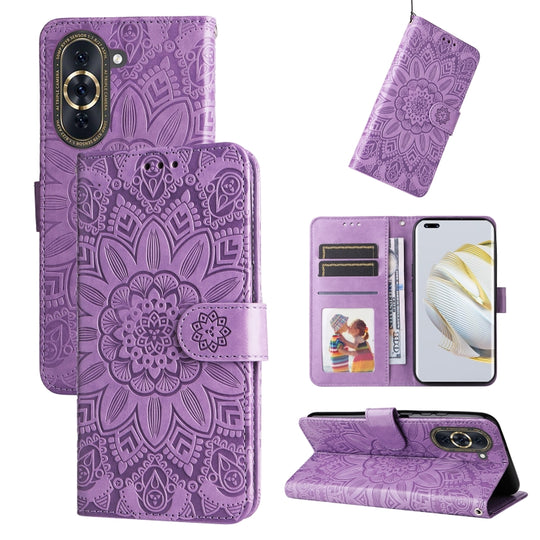 For Huawei nova 10 Embossed Sunflower Leather Phone Case(Purple)