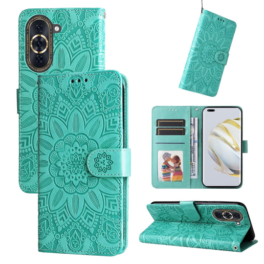 For Huawei nova 10 Embossed Sunflower Leather Phone Case(Green)