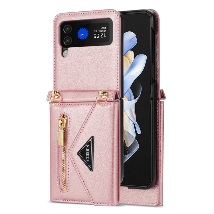 For Samsung Galaxy Z Flip3 5G N.BEKUS Side Zipper Folding Phone Leather Case(Pink) - Galaxy Phone Cases by N.BEKUS | Online Shopping UK | buy2fix