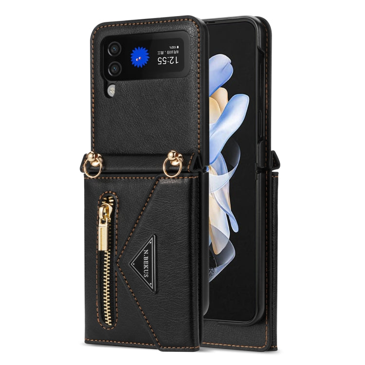 For Samsung Galaxy Z Flip3 5G N.BEKUS Side Zipper Folding Phone Leather Case(Black) - Galaxy Phone Cases by N.BEKUS | Online Shopping UK | buy2fix