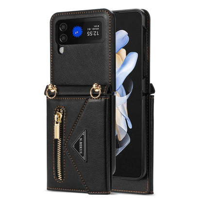 For Samsung Galaxy Z Flip3 5G N.BEKUS Side Zipper Folding Phone Leather Case(Black) - Galaxy Phone Cases by N.BEKUS | Online Shopping UK | buy2fix