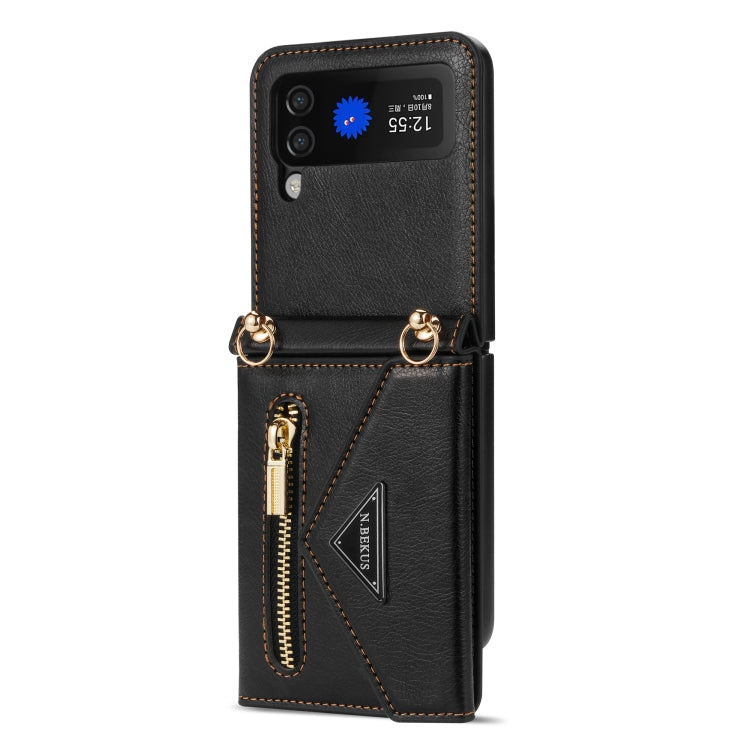 For Samsung Galaxy Z Flip3 5G N.BEKUS Side Zipper Folding Phone Leather Case(Black) - Galaxy Phone Cases by N.BEKUS | Online Shopping UK | buy2fix