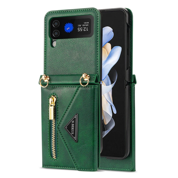 For Samsung Galaxy Z Flip3 5G N.BEKUS Side Zipper Folding Phone Leather Case(Green) - Galaxy Phone Cases by N.BEKUS | Online Shopping UK | buy2fix