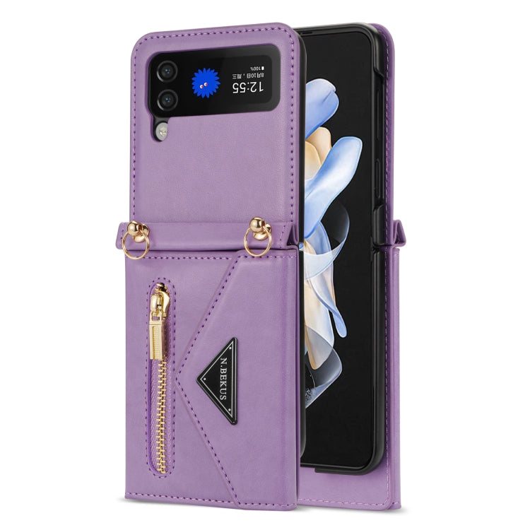 For Samsung Galaxy Z Flip3 5G N.BEKUS Side Zipper Folding Phone Leather Case(Purple) - Galaxy Phone Cases by N.BEKUS | Online Shopping UK | buy2fix