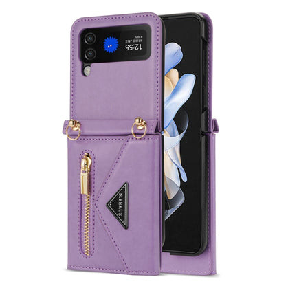 For Samsung Galaxy Z Flip3 5G N.BEKUS Side Zipper Folding Phone Leather Case(Purple) - Galaxy Phone Cases by N.BEKUS | Online Shopping UK | buy2fix