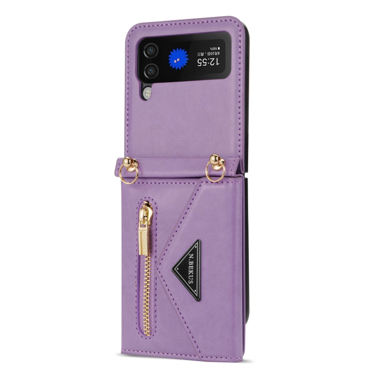 For Samsung Galaxy Z Flip3 5G N.BEKUS Side Zipper Folding Phone Leather Case(Purple) - Galaxy Phone Cases by N.BEKUS | Online Shopping UK | buy2fix