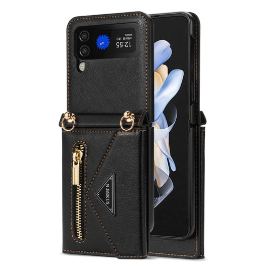For Samsung Galaxy Z Flip4 N.BEKUS Side Zipper Folding Phone Leather Case(Black) - Galaxy Z Flip4 5G Cases by N.BEKUS | Online Shopping UK | buy2fix