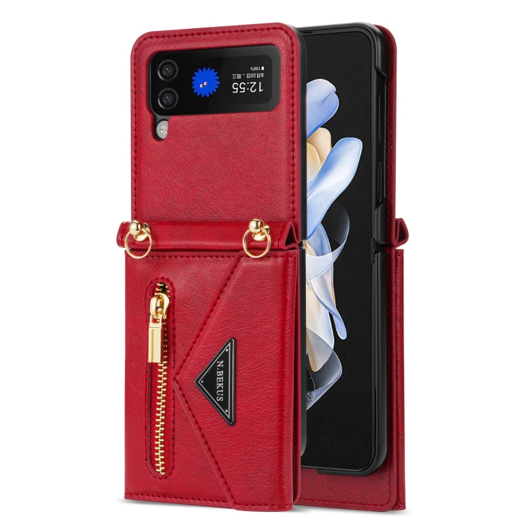 For Samsung Galaxy Z Flip4 N.BEKUS Side Zipper Folding Phone Leather Case(Red) - Galaxy Z Flip4 5G Cases by N.BEKUS | Online Shopping UK | buy2fix