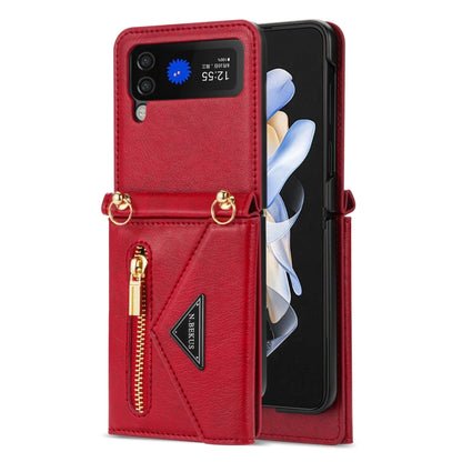 For Samsung Galaxy Z Flip4 N.BEKUS Side Zipper Folding Phone Leather Case(Red) - Galaxy Z Flip4 5G Cases by N.BEKUS | Online Shopping UK | buy2fix