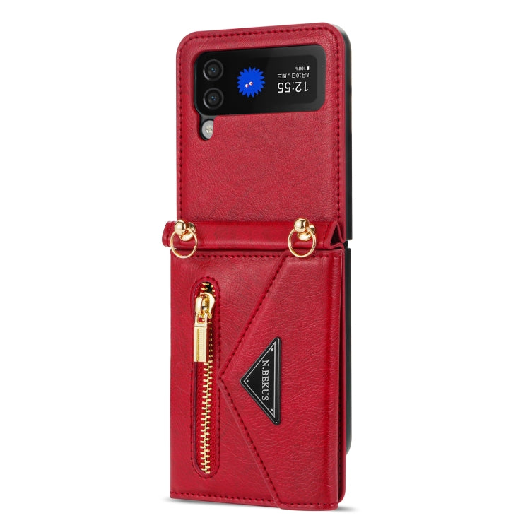 For Samsung Galaxy Z Flip4 N.BEKUS Side Zipper Folding Phone Leather Case(Red) - Galaxy Z Flip4 5G Cases by N.BEKUS | Online Shopping UK | buy2fix