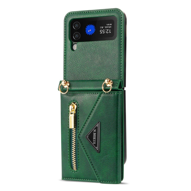 For Samsung Galaxy Z Flip4 N.BEKUS Side Zipper Folding Phone Leather Case(Green) - Galaxy Z Flip4 5G Cases by N.BEKUS | Online Shopping UK | buy2fix
