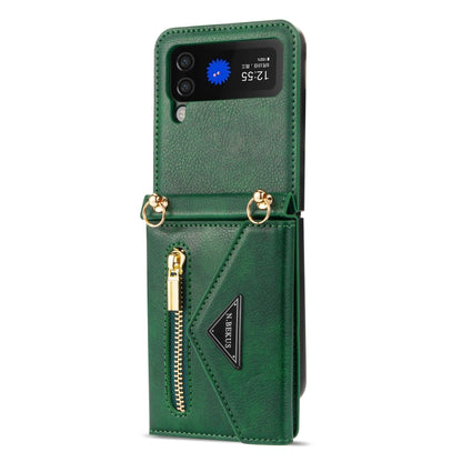 For Samsung Galaxy Z Flip4 N.BEKUS Side Zipper Folding Phone Leather Case(Green) - Galaxy Z Flip4 5G Cases by N.BEKUS | Online Shopping UK | buy2fix