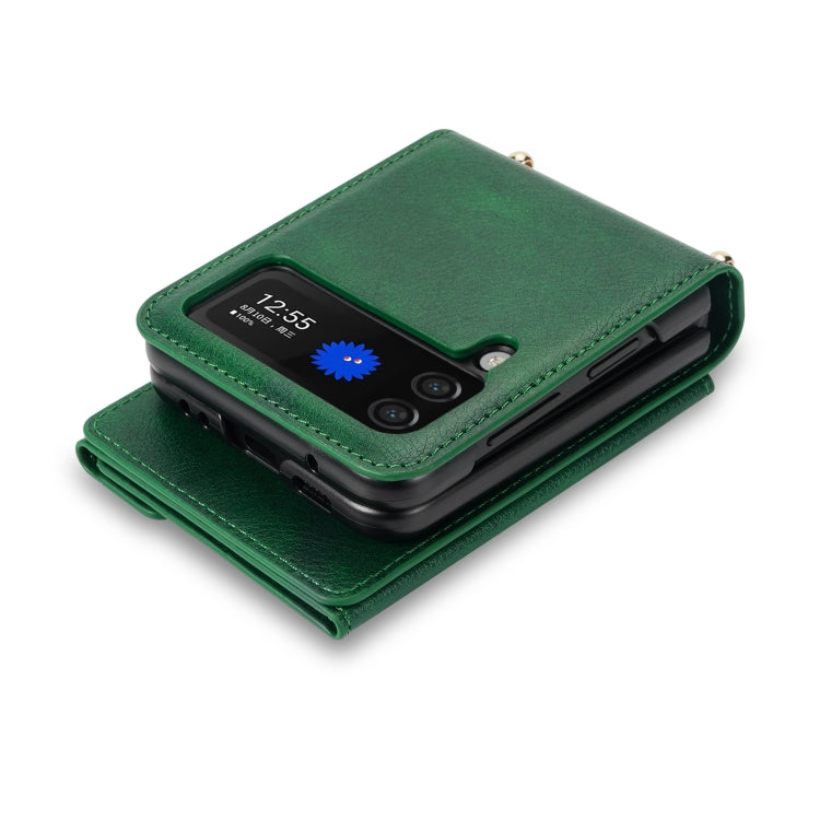 For Samsung Galaxy Z Flip4 N.BEKUS Side Zipper Folding Phone Leather Case(Green) - Galaxy Z Flip4 5G Cases by N.BEKUS | Online Shopping UK | buy2fix