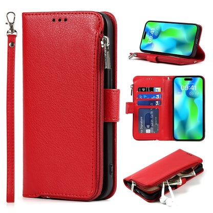 For iPhone 14 Pro Max Microfiber Zipper Leather Phone Case(Red) - iPhone 14 Pro Max Cases by buy2fix | Online Shopping UK | buy2fix