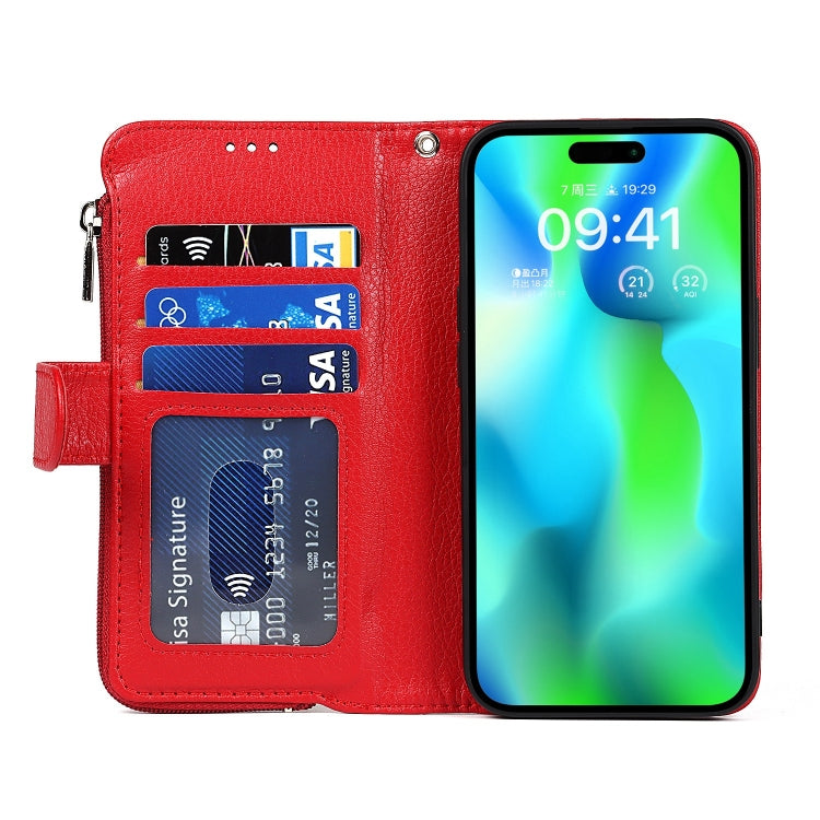 For iPhone 14 Pro Max Microfiber Zipper Leather Phone Case(Red) - iPhone 14 Pro Max Cases by buy2fix | Online Shopping UK | buy2fix