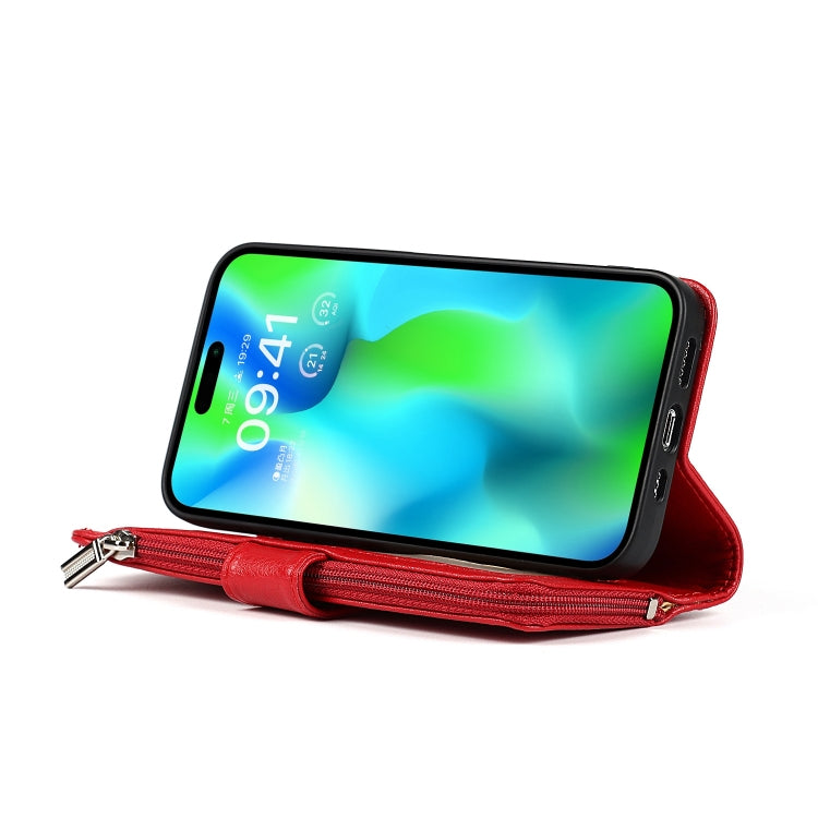 For iPhone 14 Pro Max Microfiber Zipper Leather Phone Case(Red) - iPhone 14 Pro Max Cases by buy2fix | Online Shopping UK | buy2fix
