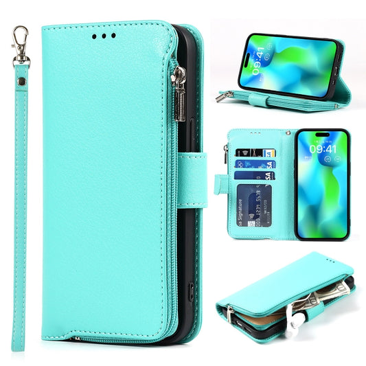 For iPhone 14 Pro Max Microfiber Zipper Leather Phone Case(Mint Green) - iPhone 14 Pro Max Cases by buy2fix | Online Shopping UK | buy2fix