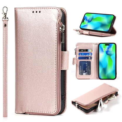 For iPhone 14 Pro Max Microfiber Zipper Leather Phone Case(Rose Gold) - iPhone 14 Pro Max Cases by buy2fix | Online Shopping UK | buy2fix
