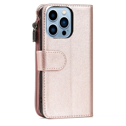 For iPhone 14 Pro Max Microfiber Zipper Leather Phone Case(Rose Gold) - iPhone 14 Pro Max Cases by buy2fix | Online Shopping UK | buy2fix
