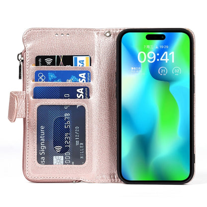 For iPhone 14 Pro Max Microfiber Zipper Leather Phone Case(Rose Gold) - iPhone 14 Pro Max Cases by buy2fix | Online Shopping UK | buy2fix