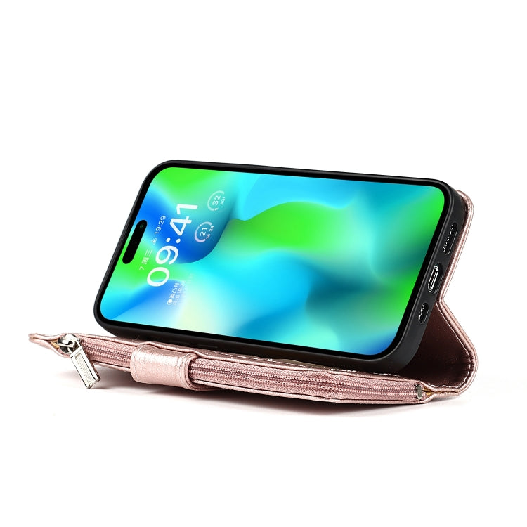 For iPhone 14 Pro Max Microfiber Zipper Leather Phone Case(Rose Gold) - iPhone 14 Pro Max Cases by buy2fix | Online Shopping UK | buy2fix